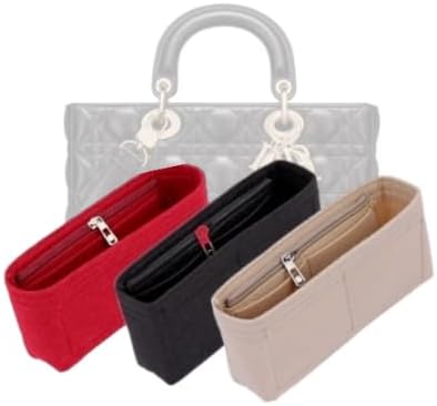 Bag Organizer for Dior Medium Lady D-Joy Bag(26L x 13.5H x 5D cm)(Beige, Style B: Side Zipper)