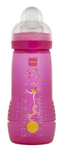 MAM Easy Active Baby Bottle 2 Pack, 11oz, BPA Free, Fast Flow Silicone Nipple, Anti-Slip Grip, Leak-Proof, 4+ Months, Purple Iris