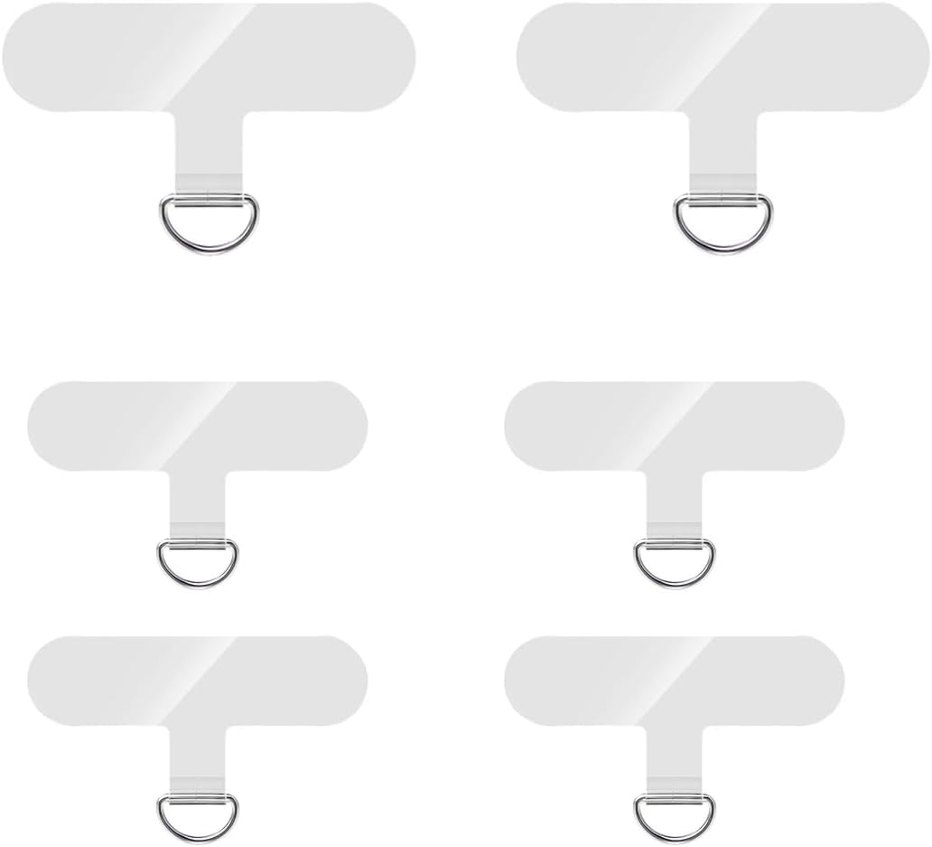 Phone Tether Tap without Adhesive，Universal 6 Pieces Cell Phone Lanyard Patches，Mobile Phone Strap Lanyard Replacement Part for All Smartphone Case(Clear)