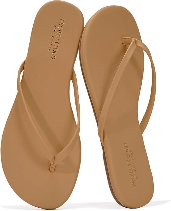 Project Cloud Flip Flops for Women Memory Foam Flats Sandals (Foundations) | Lightweight and Durable Non-Slip SoleWomens Sandals - Beach Essentials Womens Flat Sandals for Everyday Comfort Daily Wear