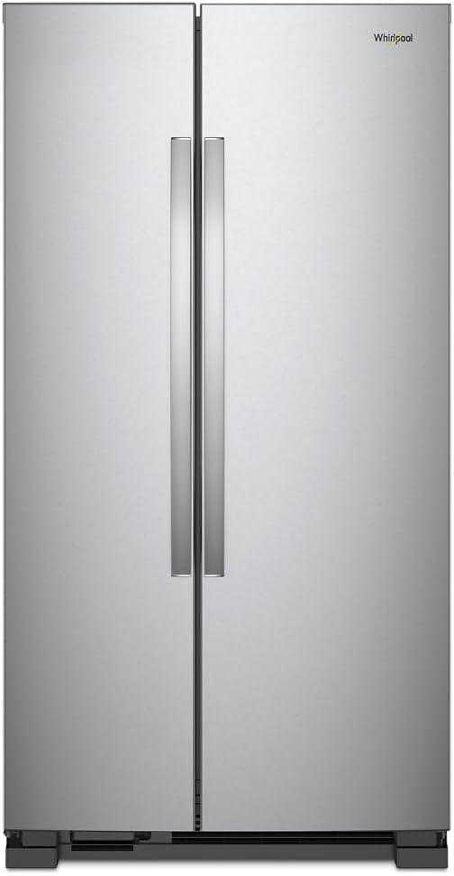 Whirlpool 33 Inch Freestanding Side by Side Refrigerator with 21.72 Cu. Ft. Total Capacity, Adjustable Gallon Door Bins, LED Interior Lighting, Hidden Hinges, Frameless Glass Shelves, Stainless Steel