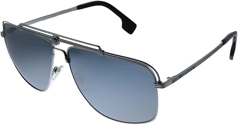 Versace Man Sunglasses Gunmetal Frame, Light Grey Mirror Black Lenses, 61MM