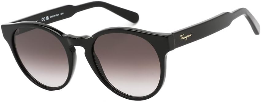 Salvatore Ferragamo Sunglasses Round Full Rim, Black Frame and Grey Gradient Lens SF1068S001
