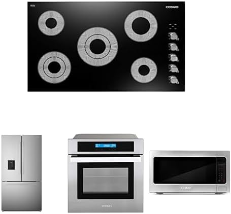 COSMO 4-Piece Kitchen Appliance Packages, 36" Electric Cooktop, 36" French Door Refrigerator, 24" Electric Wall Oven and 24" Countertop Microwave