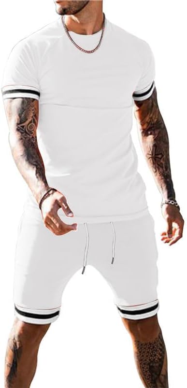 Mens Short Sets 2 Piece Outfits Fashion Short Sleeve Summer Tracksuits Casual Set with Pockets