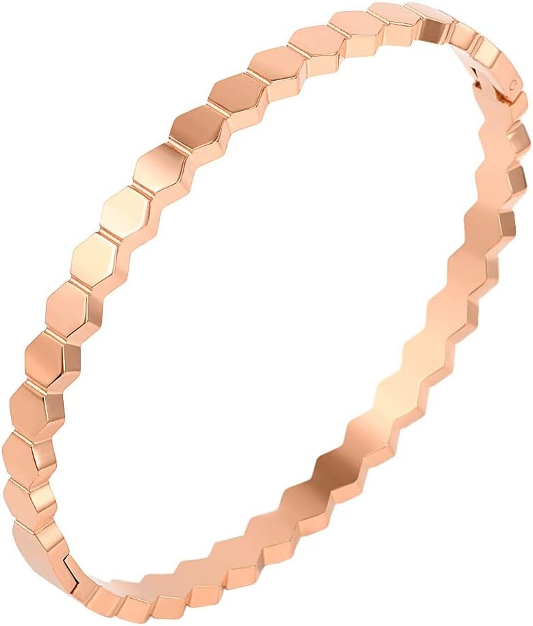 Bracelets for Women Hexagon Bangle Bracelet Geometric 4MM Rhombus Shaped Gold Silver Rose-Gold Luxury Fashion Bangle Jewelry Gift