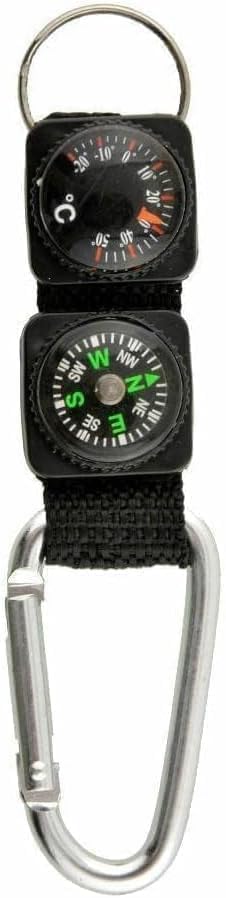 Black Carabiner Key Chain Compass Thermometer Metal Camping Outdoor Gadgets Hiking Survival to Multifunctional Mountaineering Sports Outdoor Recreation Accessories
