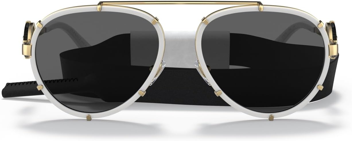 Versace VE 2232 147187 White Metal Aviator Sunglasses Grey Lens