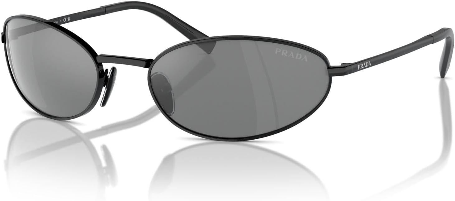 Prada Women's Designer Oval Sunglasses with Grey Mirror Silver Lenses
