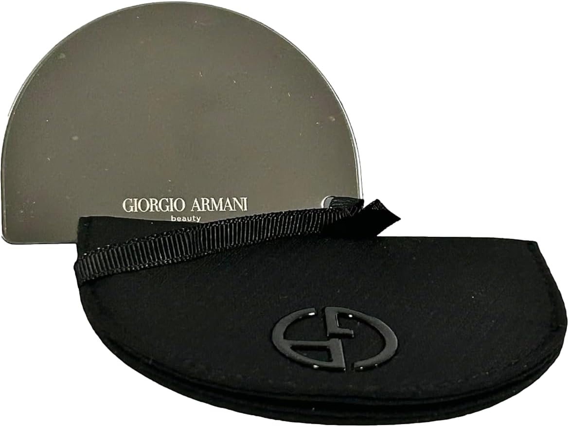 GIORGIO ARMANI Small Black Beauty Mirror Curved/Half Moon Compact Makeup Fashion Mirror Travel Size (4" L x 2.5" H) - 2338