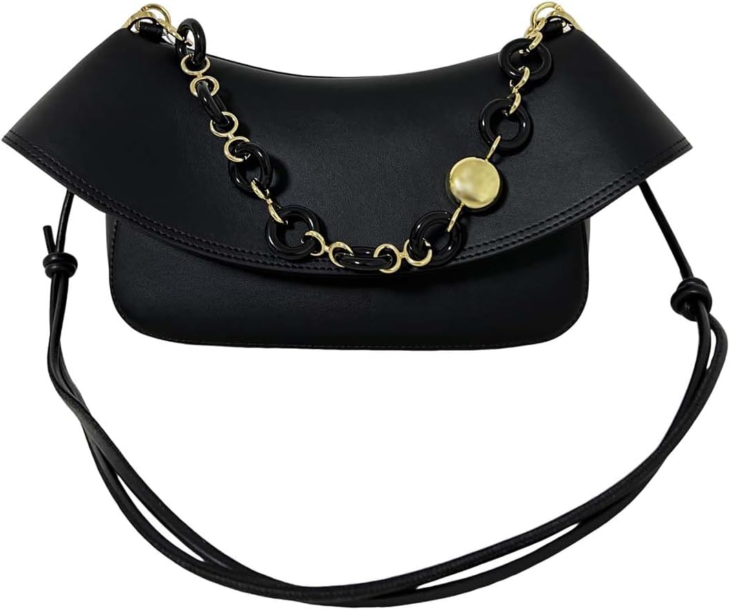 Designer-Inspired Leather Handbag for Women-Detachable Donut Chain & Tubular Strap-Multi-Way Carry Shoulder Bag (10.2in)