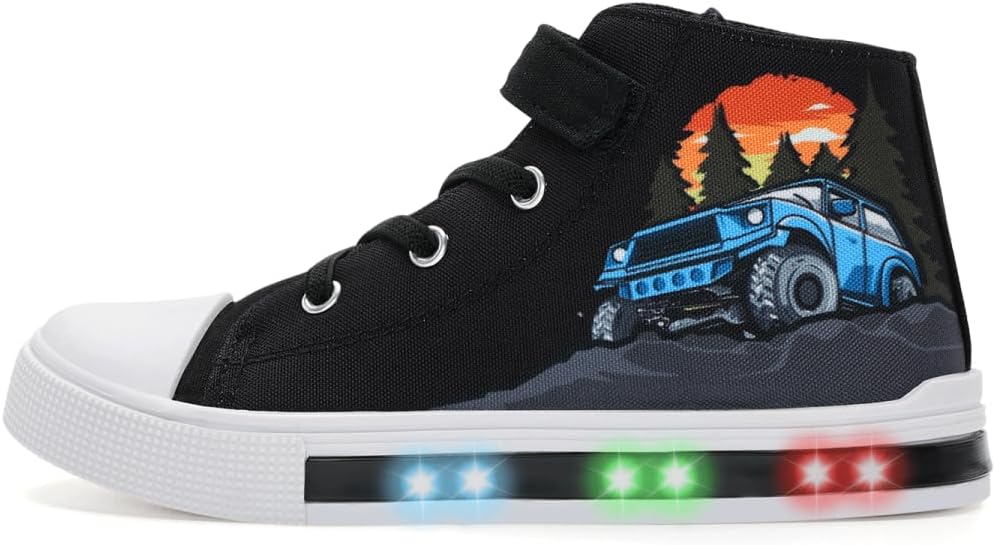 EUXTERPA Kids Light-Up Sneakers High-Top Canvas Shoes | Flashing shoe, Hook-and-Loop, Casual, School, Outdoor, Toddler Girls Boys