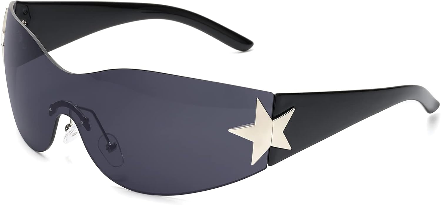 Rimless Y2K Sunglasses for Women Men Wrap Around Fashion Sunglasses Oversized Frameless Trendy Sun Glasses