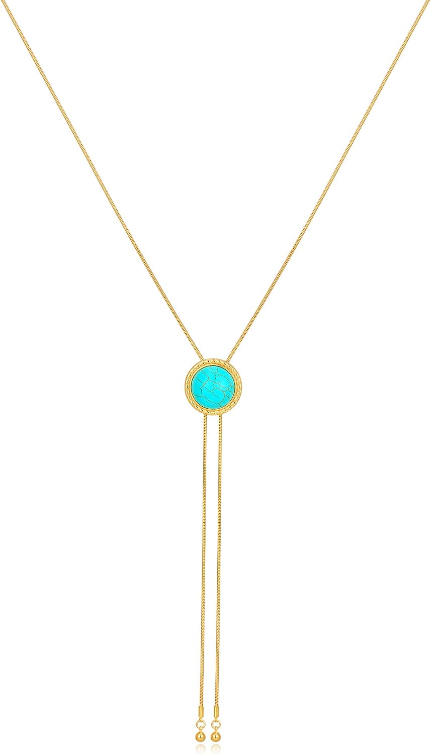 Western Cowgirl Bolo Tie Necklaces for Women Cowboy Jewelry Gifts | Hat Bull Horse Turquoise Tiger Eye Stone, Western Country Concert Jewelry, Rodeo Accessories, Lariat Long Chain Y Necklaces