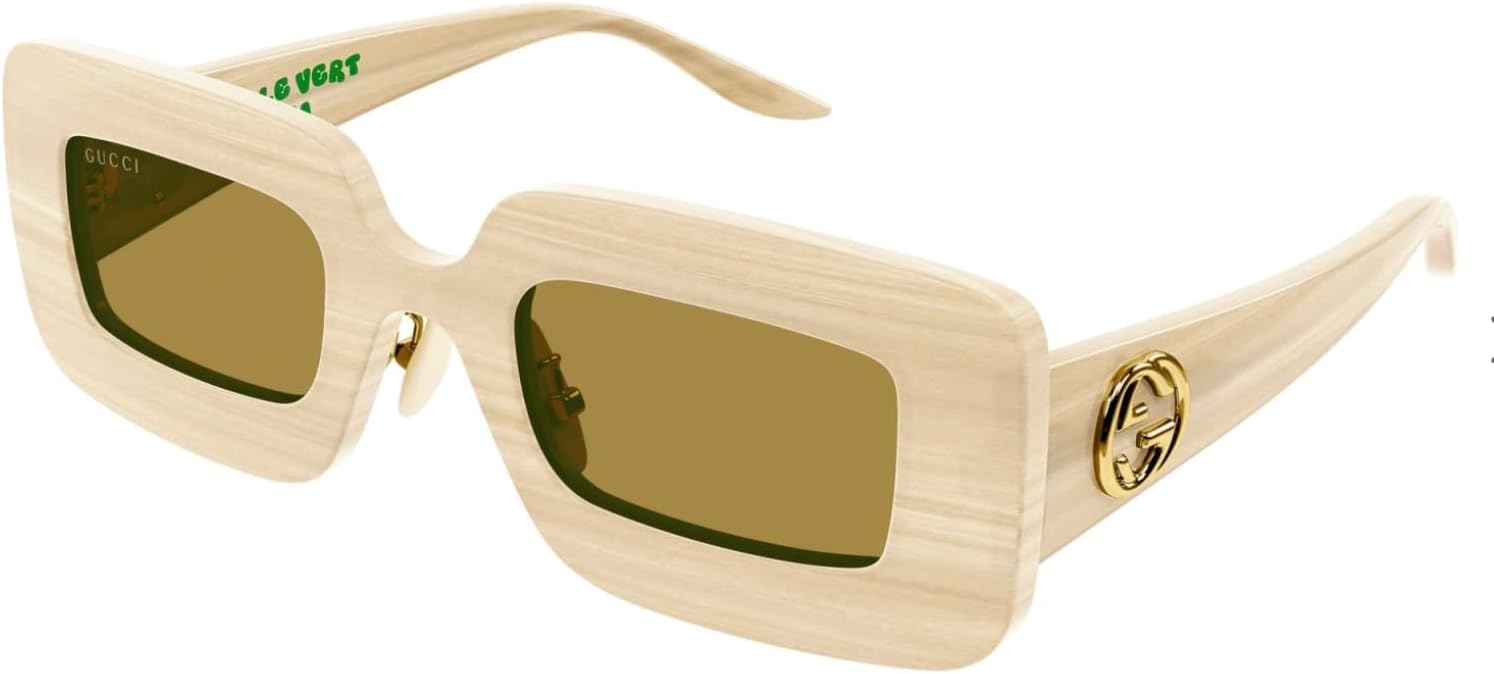 Beige Women's Rectangular Sunglasses Brown Lenses by Gucci