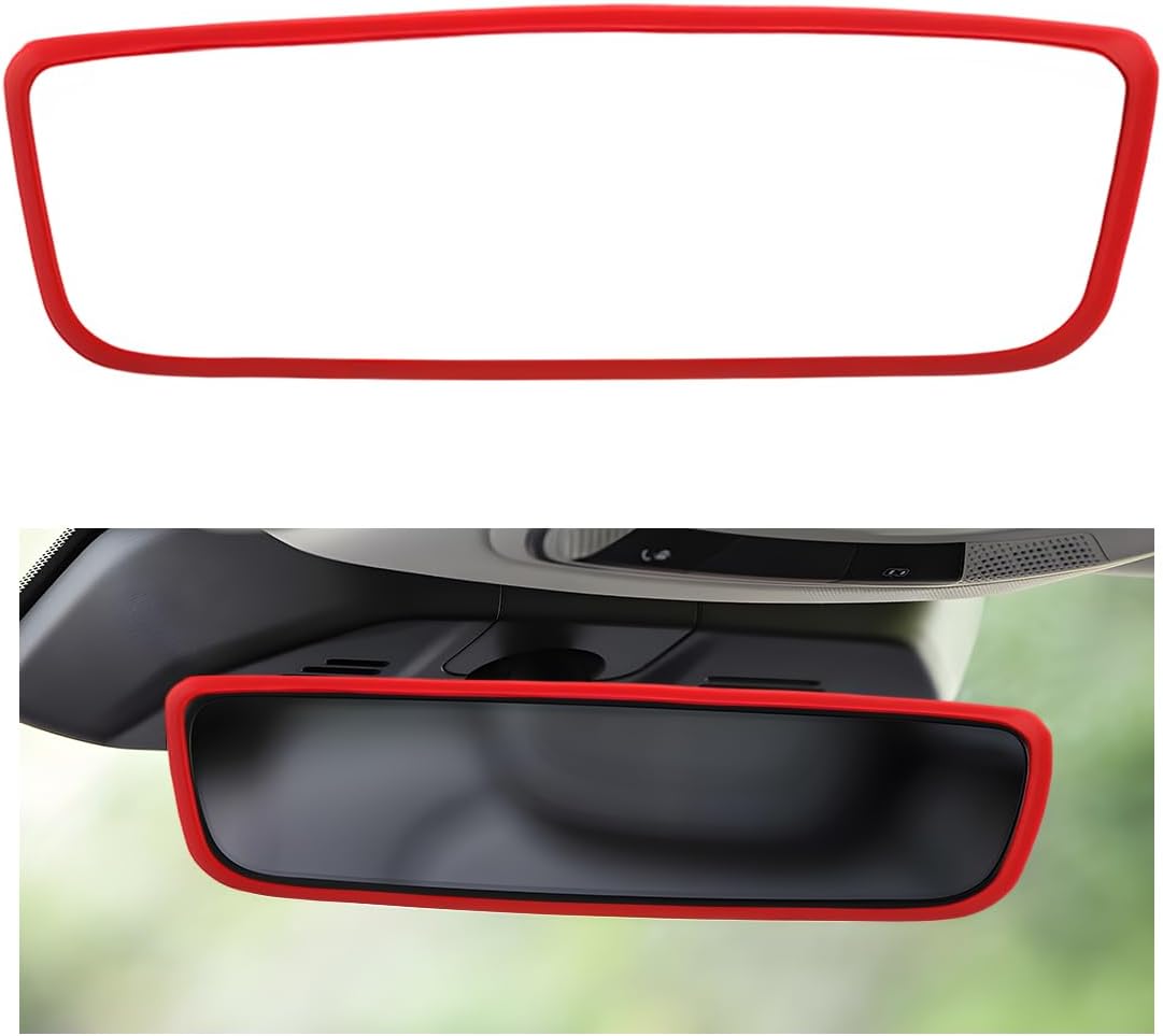 Rear View Mirror Protector Frame, Rearview Mirror Edge Protective Cover Car Interior Decoration, Silicone Auto Rearview Mirrors Trim Compatible with Model 3 Y for Women Men (Red)