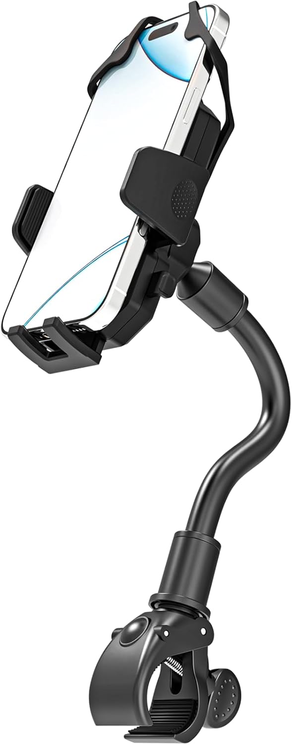 Charchendo Phone Holder for Camping Chair [Secure Non-Slip], Grab Handle Phone Mount with 360° Adjustable Gooseneck Arm, Fit for iPhone 17 16 15 14 Pro Plus Max Mini and 4-7" Phones with Thick Cases