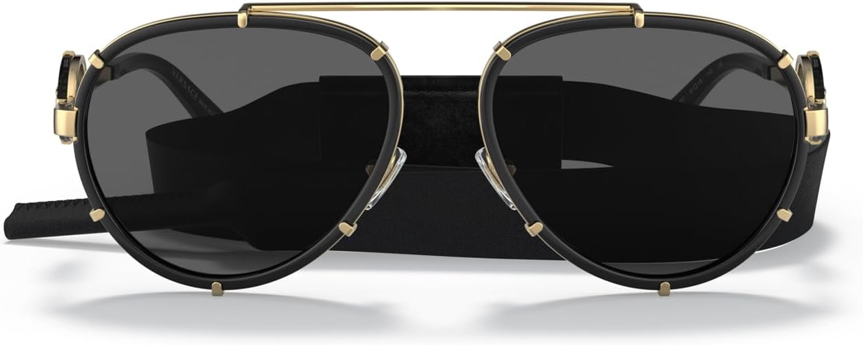 Versace VE 2232 143887 Black Metal Aviator Sunglasses Grey Lens