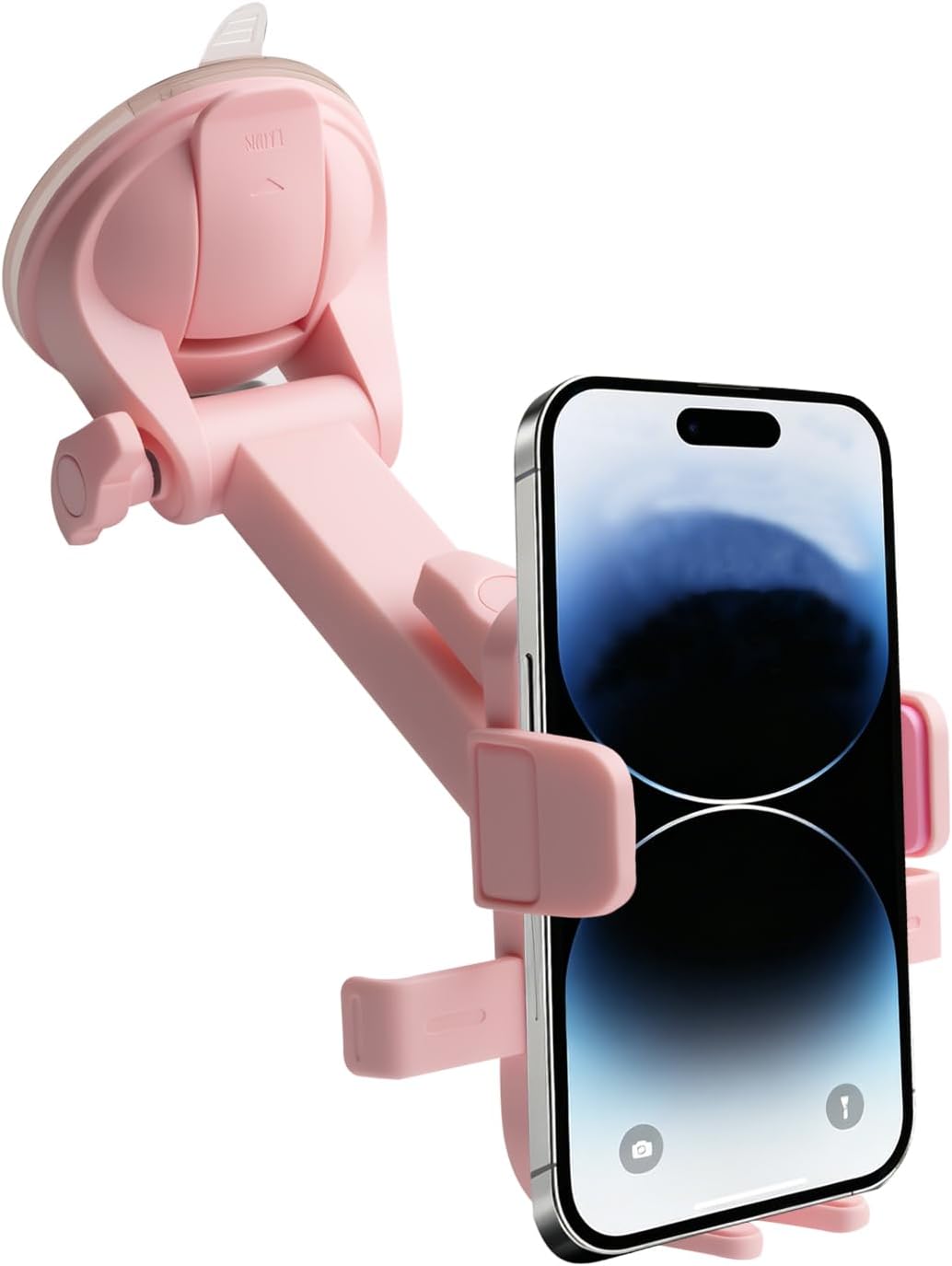 Dual-Purpose Pink Car Phone Holder with Suction Cup & Clip-On Installation | 360-Degree Adjustable Pink Phone Holder for Car with Telescopic Arm,Universal Car Phone Holder Pink for 7-11" Phones