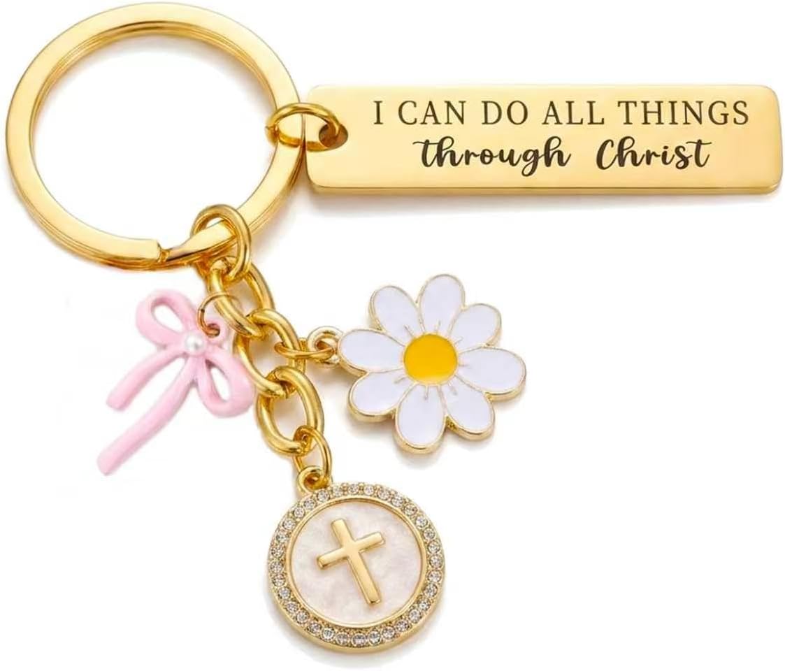 Christian Gifts Inspirational Bible Verse Religious Cross Keychain | Gold Christian Cross Keychain Accessories Stuff Faith Bible Christian Gifts for Women Sister