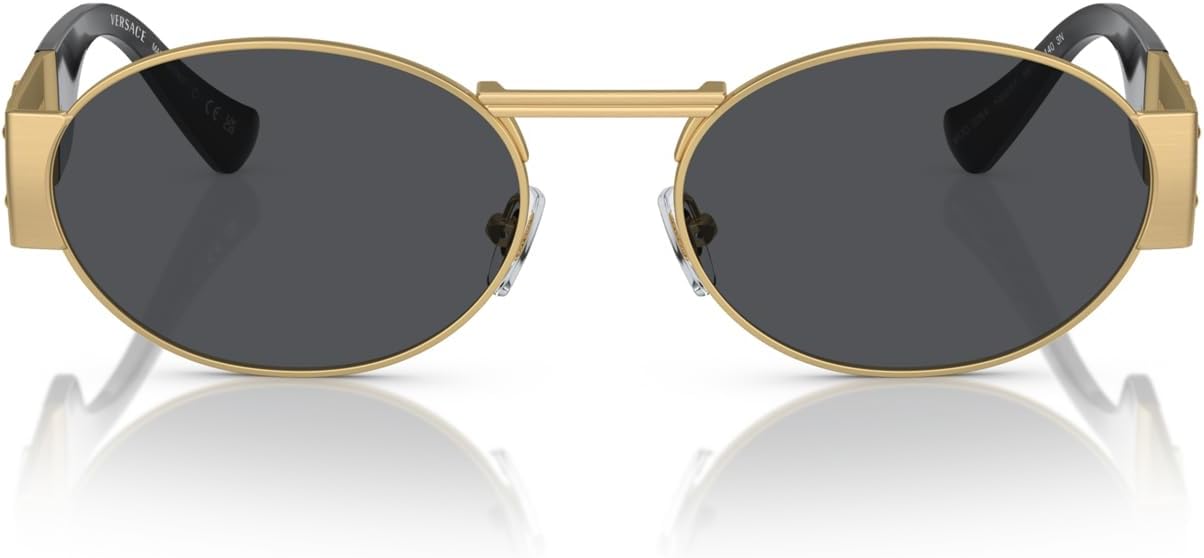 Versace ICONIC VE 2264 100287 Matte Gold Metal Oval Sunglasses Grey Lens