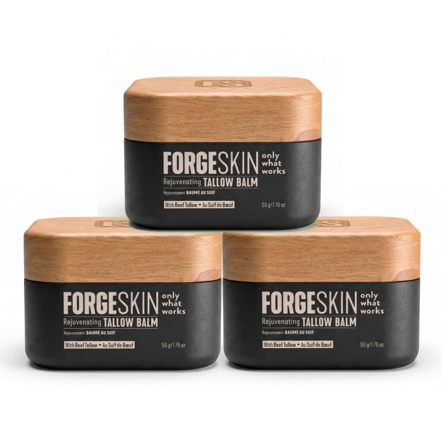 Forge Skin Beef Tallow Balm Moisturizer for Men Skin Care - Face + Body Anti Aging Wrinkle Defense, Hydration Cream - Natural Ancestral Skincare Lotion (1.7 OZ) 3pk