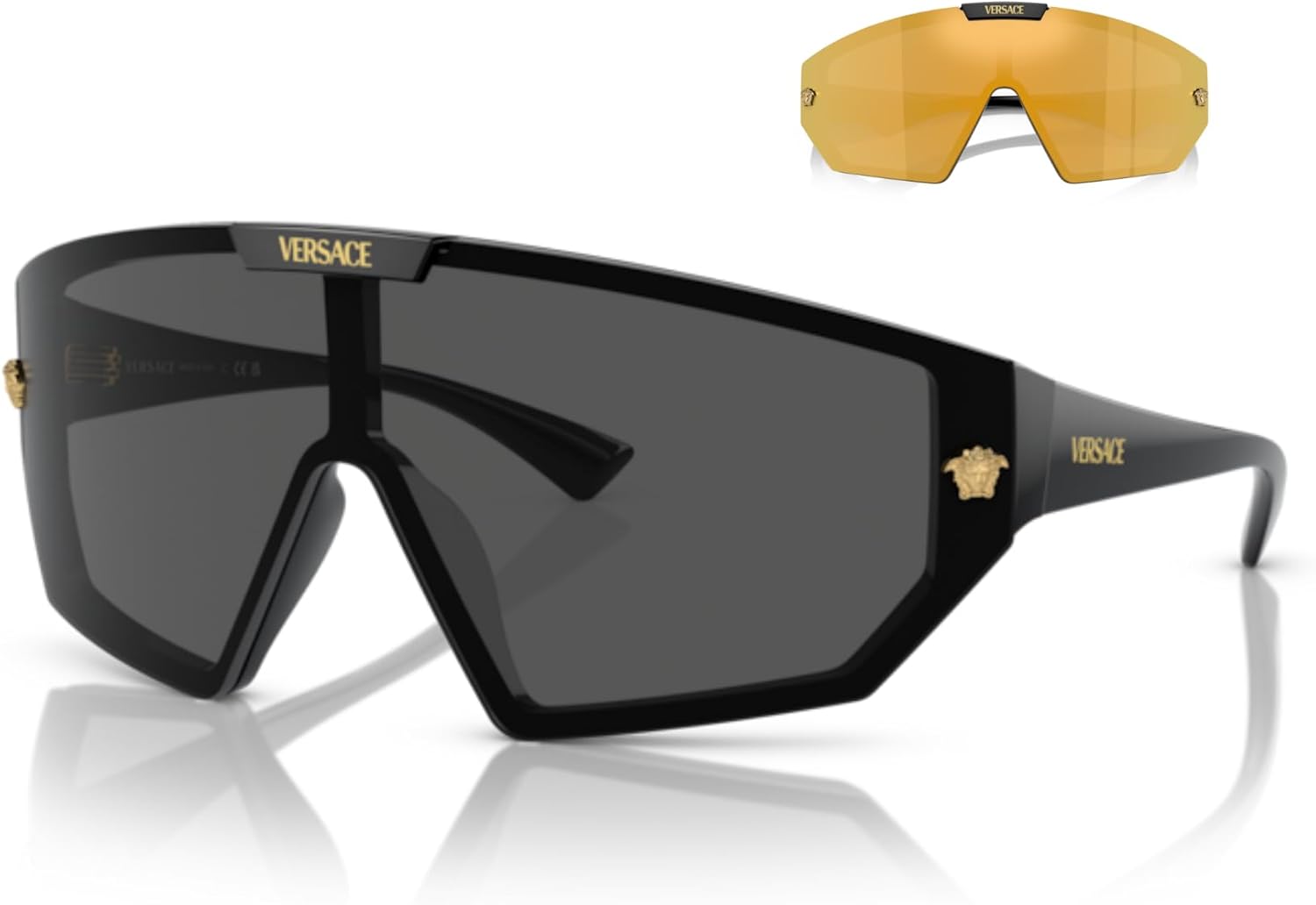 Versace VE4461 Shield Sunglasses for Men for Women +FREE SPARE Clip on Shield Lens +BUNDLE with ACCESSORY EYEWEAR KIT