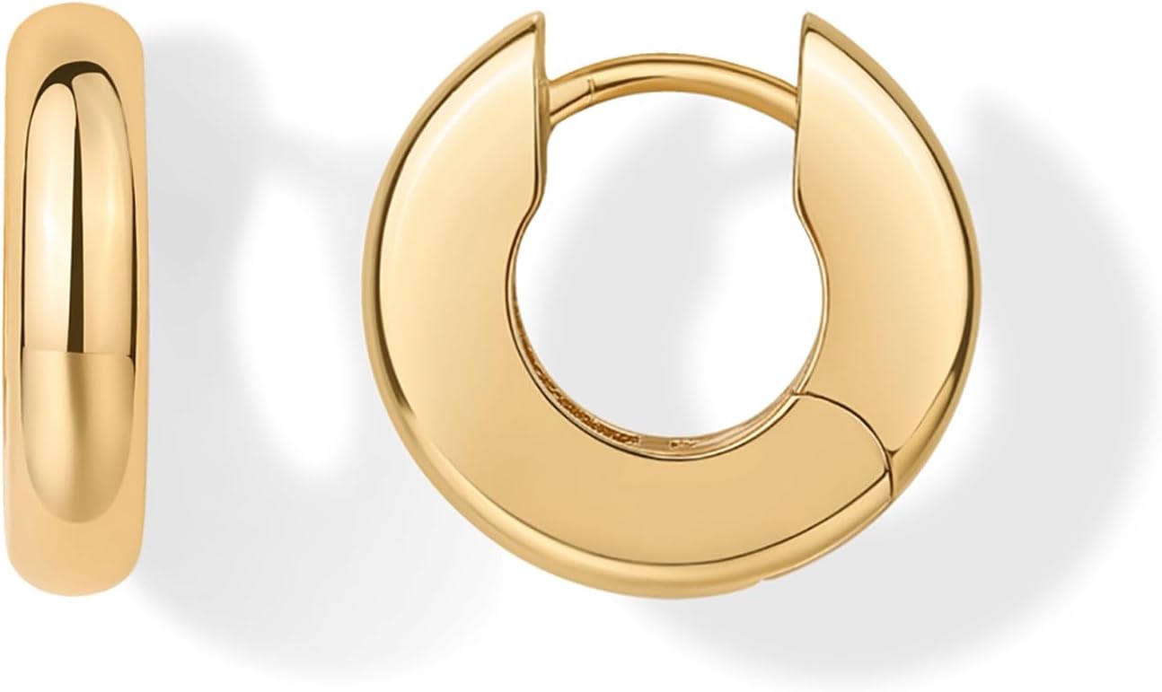 PAVOI 14K Gold Plated Chunky Huggies Earrings for Women - 925 Sterling Silver Posts Small Gold Huggie Hoop Earrings - Ultra Thick Hoops Trendy Jewelry