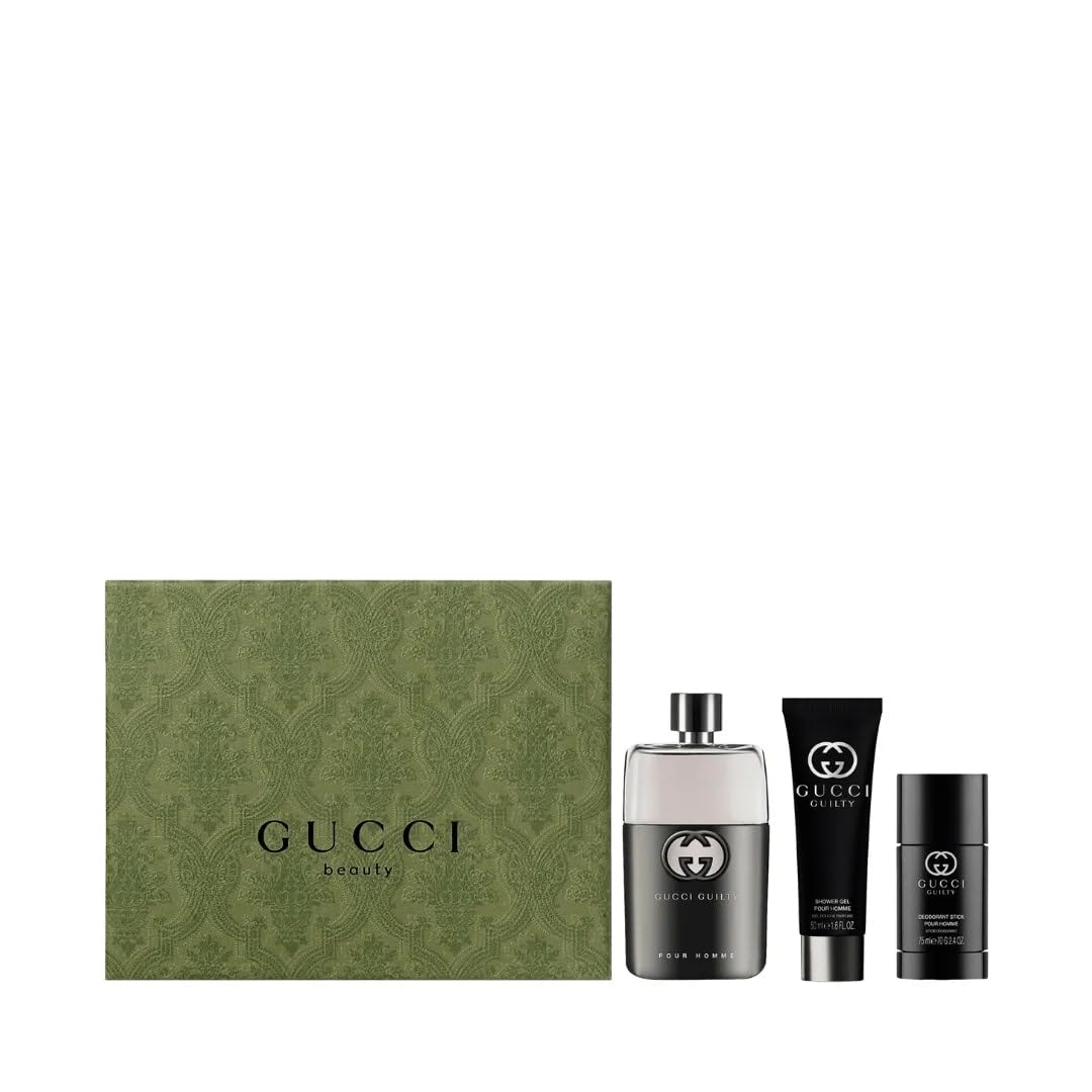 Gucci Guilty 3-Piece Set for Men, (3.0 Oz Eau De Toilette Spray + 2.5 Oz Deodorant + 1.6 Oz Shower Gel)