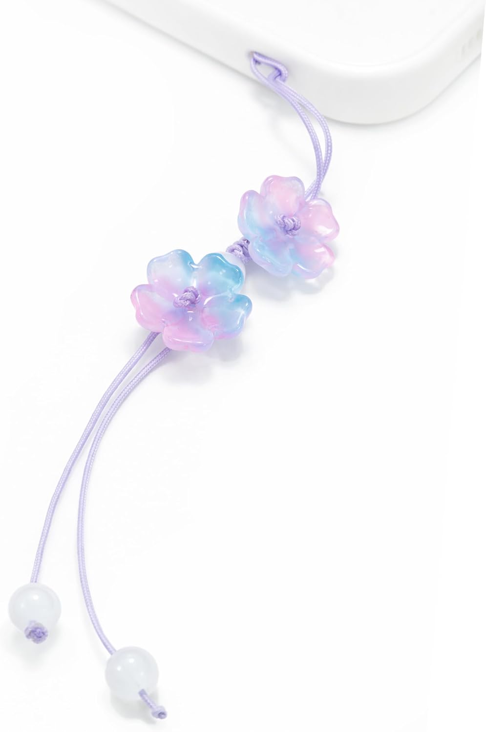Handmade Cute Cherry Blossom Beads Phone Lanyard, Kawaii Braided Flower Mobile Phone Lanyard, Cute Glass Bead Charm, Key Chain, Bag Charm (Pastel Mix)