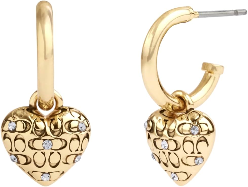 COACH, Women's, Signature Quilted Heart Huggies, Crystal/Gold, One Size