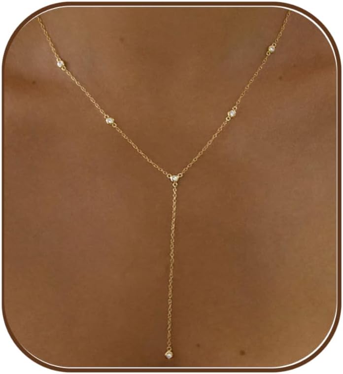 Gold Necklace for Women, Dainty Gold Long Necklaces 14k Gold Plated Prom Lariat Necklace Cute Choker Necklaces for Women Trendy Stuff Fashion Costume Gold Accessories Christmas Jewelry Gifts