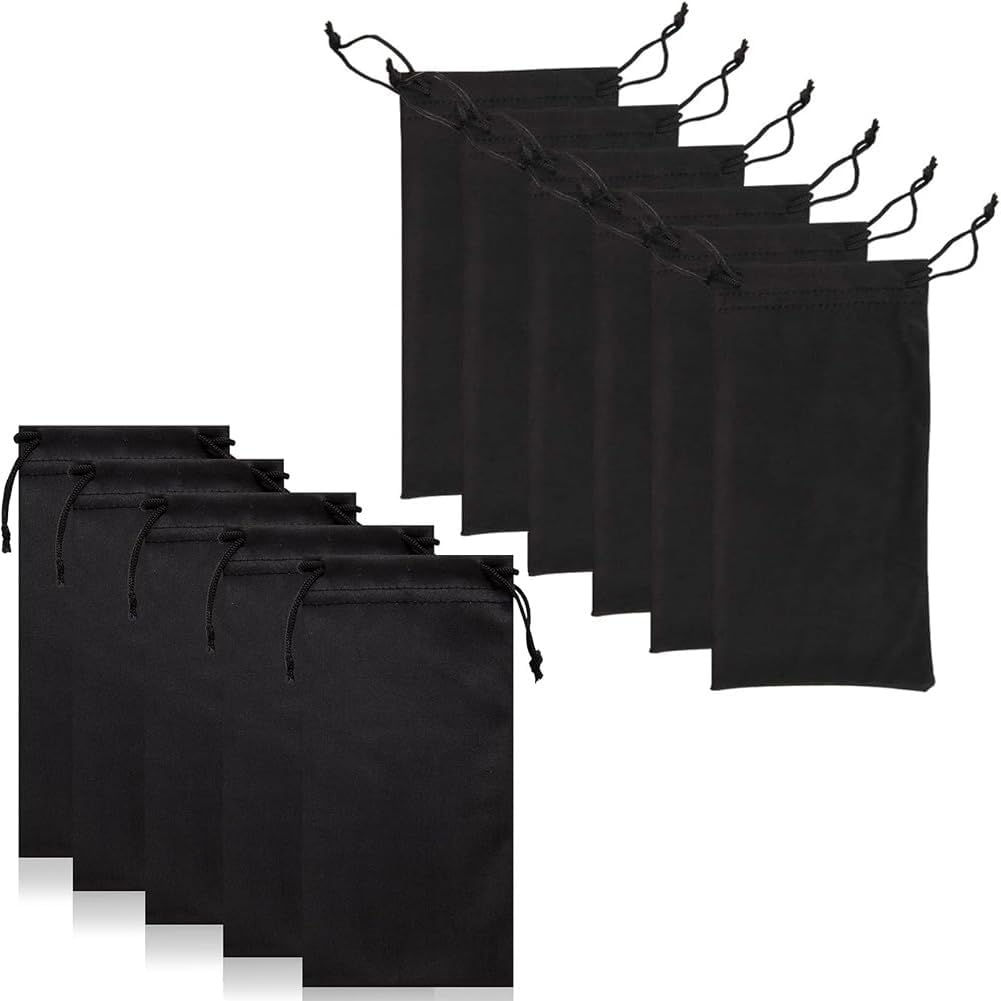 AKOAK 12 Pcs Sunglasses Bag, Glasses Storage Bag with Drawstring, Black Microfiber Sunglasses, Glasses and Mobile Phone Accessories Storage Bag