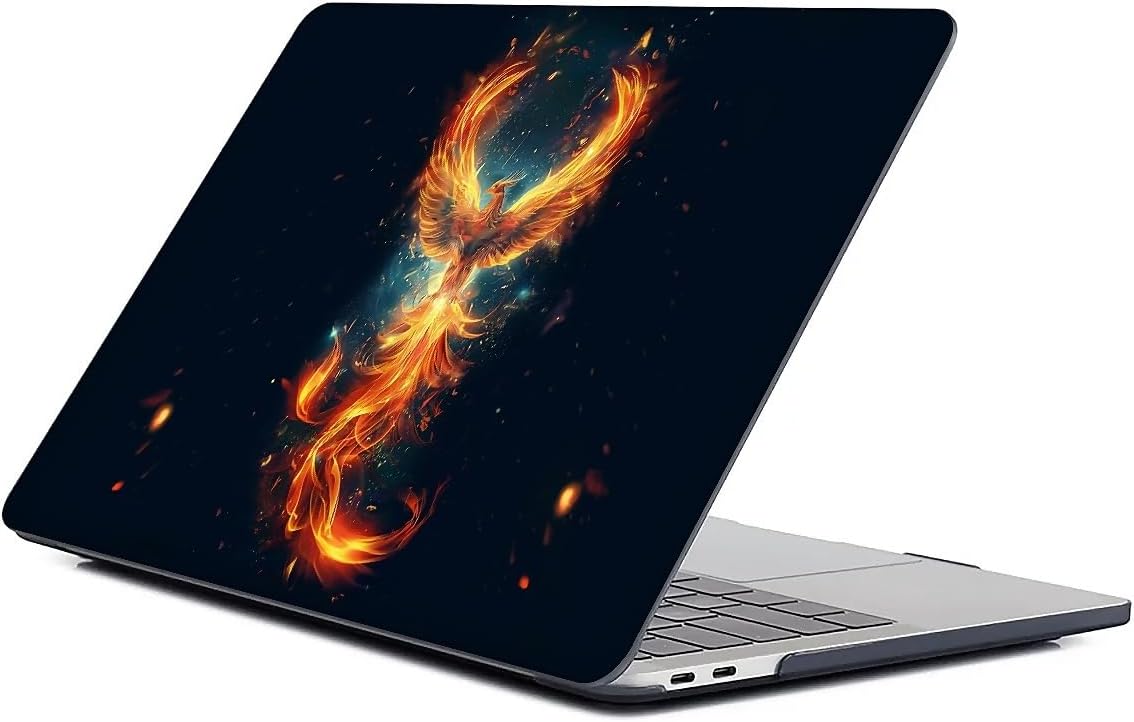 for MacBook Air 13 Inch Release 2022 Model A2681/A3240 M2 Chips Black Computer Case,Novelty Premium Pattern Hardshell Laptop Case Spread Wings Fire Phoenix