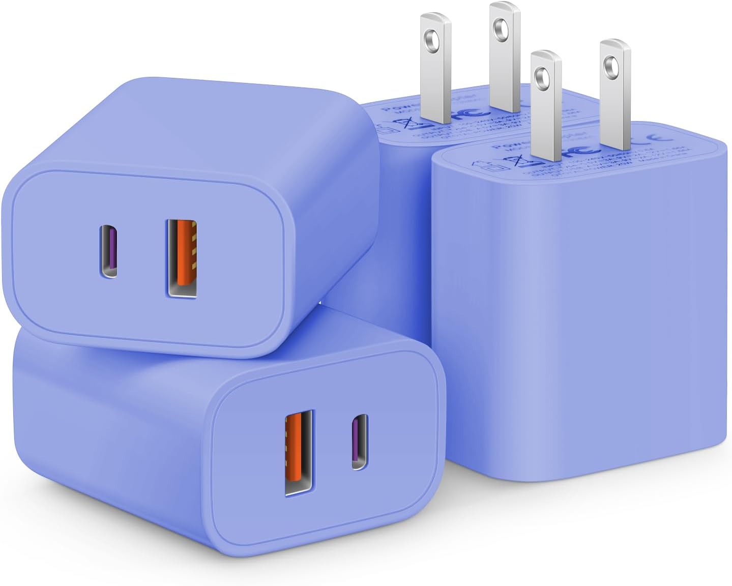 [4 Pack] USB C Charger Block Fast Charging Multiport Adpater [PD 20W USB-C & QC 3.0 USB-A Port] for iPhone 17/16/15/14/13/12/11/X/9, iPad, Galaxy, Google & More [Ultramarine]