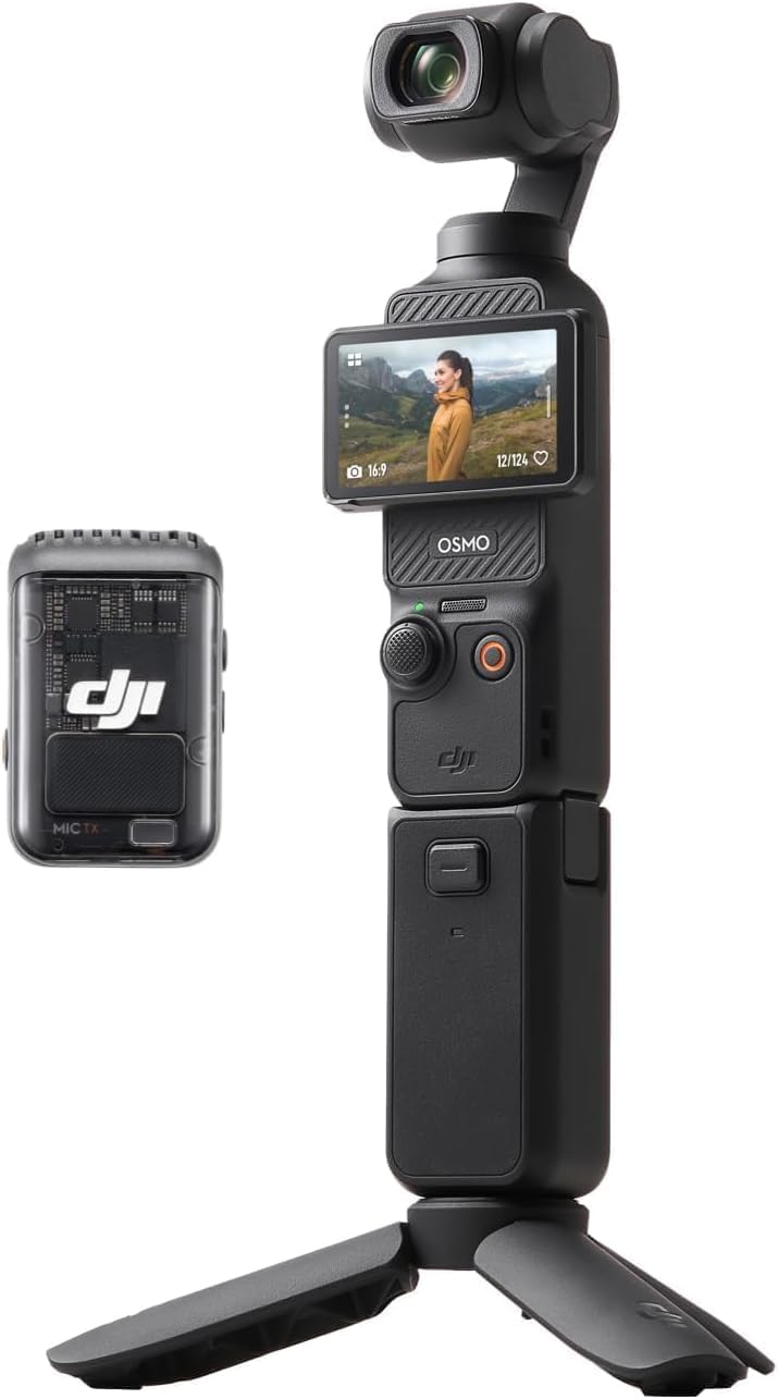 DJI Osmo Pocket 3 Creator Combo, Vlogging Camera with 1'' CMOS & 4K/120fps | 3-Axis Stabilization, Spotlight Follow, Fast Focusing, Mic Included for Clear Sound, Small Camera for Photography