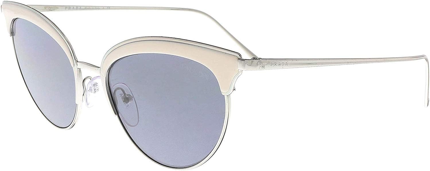 Prada PR 60VS 406420 Ivory on Silver Metal Cat Eye Sunglasses Blue Lens