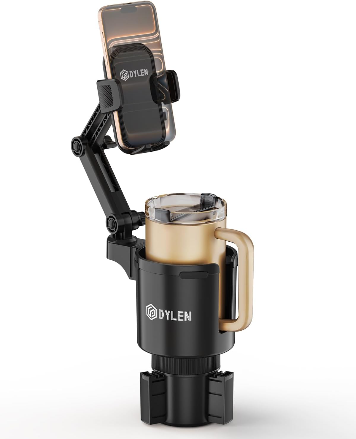 DYLEN Cup Holder Phone Holder for Car, 2 in 1 Cup Holder Phone Mount | Long-Arm Supports 360° Rotation, Adjustable Base, Car Phone Holder Compatible with All Cell Phones| Anti-Slip&No Shake Design