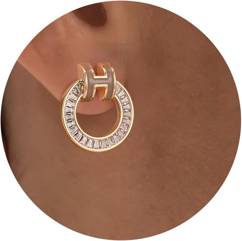 Gold Earrings for Women Dainty H Stud Earrings 14K Gold Plated Earrings Enamel Earrings Birthday Gifts for Women