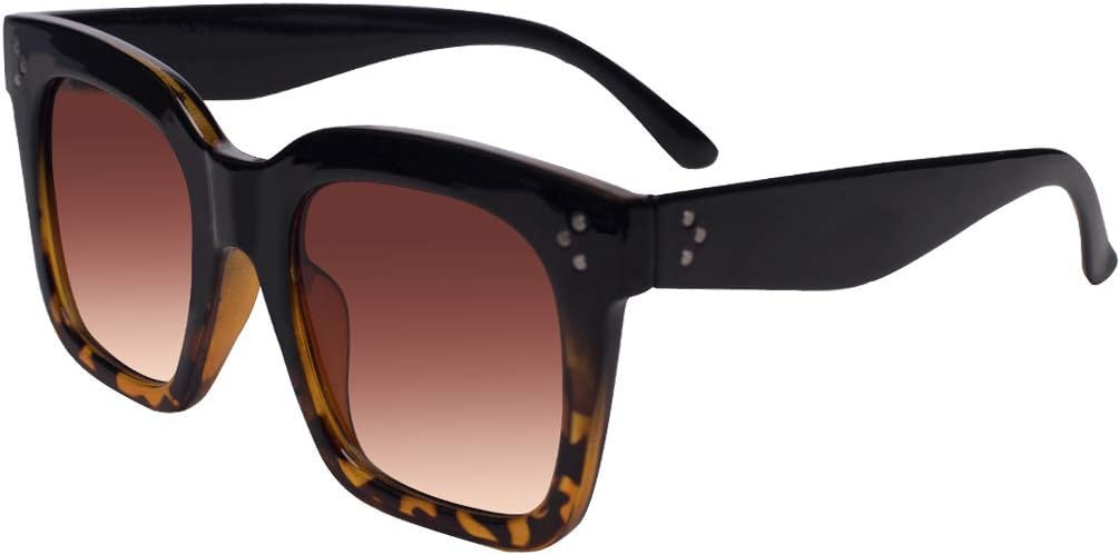 Vintage Women Oversized Sunglasses Designer Luxury Square Shades | Retro Trendy Big Large Sun glasses, UV400 Protection, Driving Sunnies, Thick Frame Flat Lens, Travel and Daily Wear