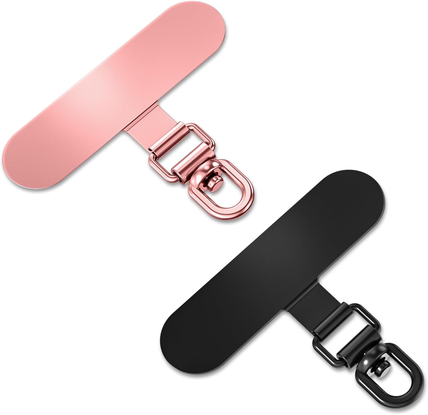 saxsion 360° Rotating Phone Tether Tab & Lanyard Connector, 44lbs Stainless Steel Phone Clip, Universal Swivel Adapter for Straps, No-Adhesive Case Insert (Rose Gold+Black)