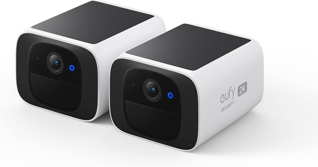 eufy Security SoloCam S220 2-Cam Pack,Solar Security Camera | Wireless Outdoor Camera, Continuous Power, 2K Resolution, Wireless, 2.4 GHz Wi-Fi, No Monthly Fee, HomeBase 3 Compatible