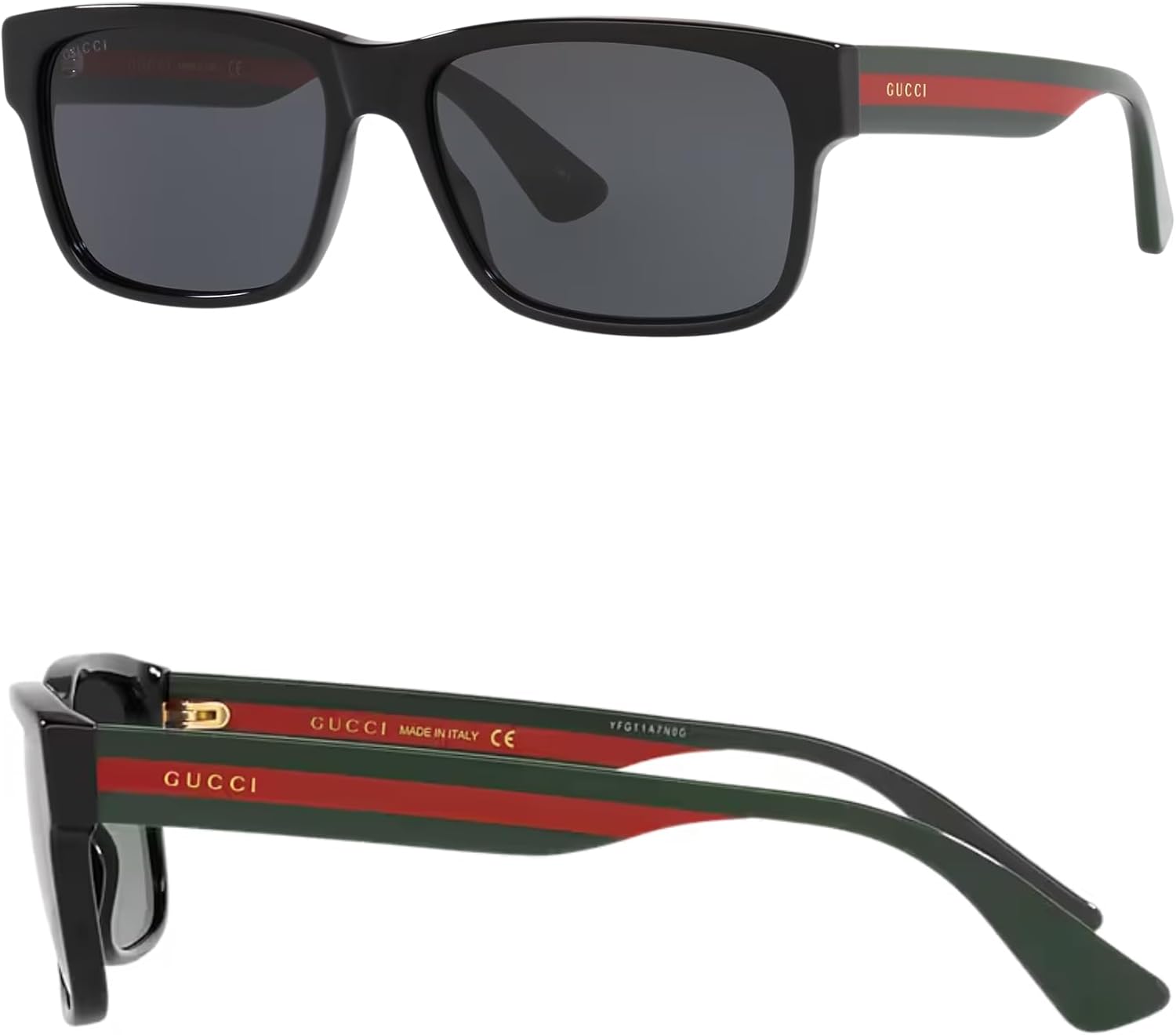 Gucci GG0340S Lettering Logo Rectangular -Shaped Non-Polarized Sunglasses for Men – Includes Luxury Eyewear Kit – Black Frame with Gray Lens