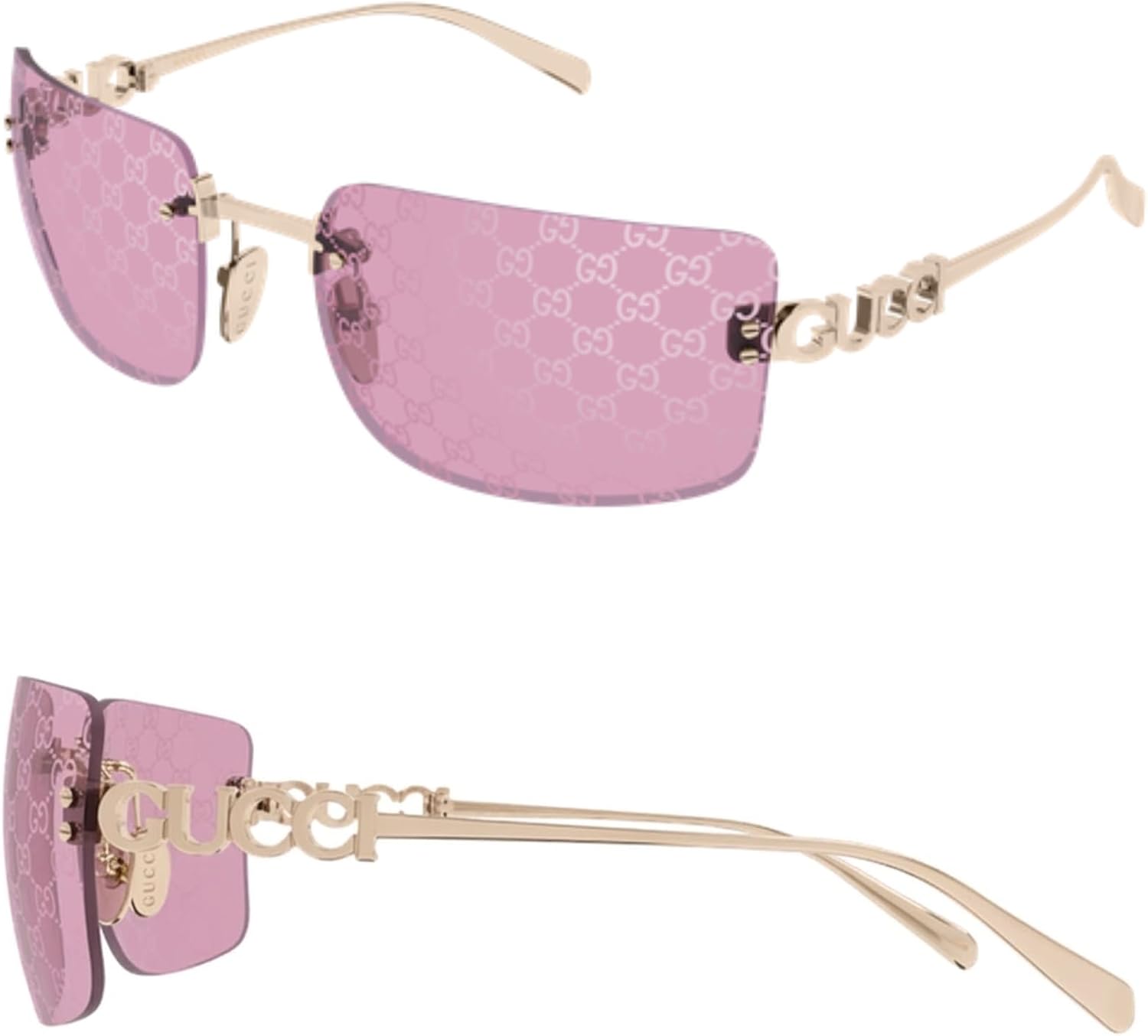 Gucci GG2038S Cut Out Metal Logo With Guccissima Lens Bending Rectangular Shape Sunglasses with Luxury Eyewear Kit