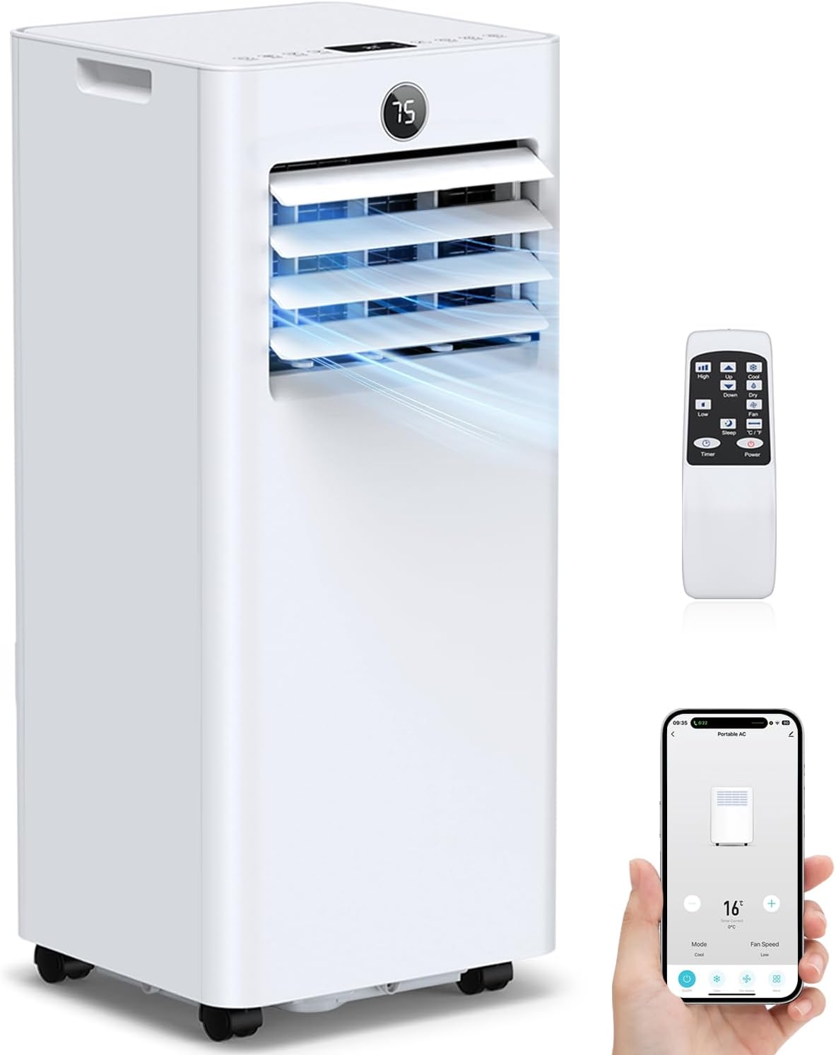 16,000 Btu Portable Air Conditioners for Large Rooms up to 850 Sq. Ft., 5-in-1 Smart WiFi AC Unit with APP, Fast Cooling, Dehumidifier, Fan, Quiet 36dB Sleep Mode 24H, Window Kits for Bedroom Home