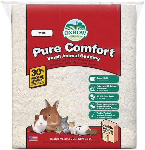Oxbow Small Animal Bedding, Hamster, Guinea Pig, Rabbit, White, USA, 72 L | Pure Comfort, Hamster Bedding, Guinea Pig Bedding, Low Dust, Virgin Paper, Litter Box, Bunny, Rats, Gerbils, Chinchillas