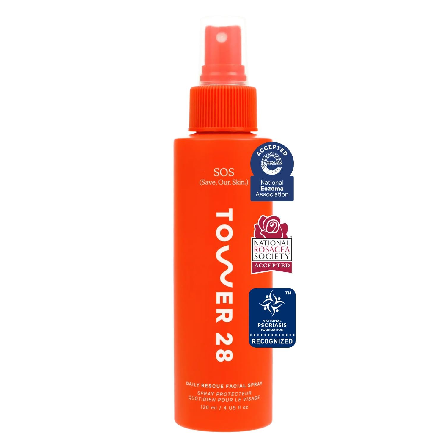Tower 28 SOS Daily Rescue Soothing Hypochlorous Acid Spray for Face (4 oz) | Hypochlorous Acid Face Mist to Calm & Purify Sensitive Skin, On-the-Go Toner & Facial Cleanser Spray, Skin Care Essential