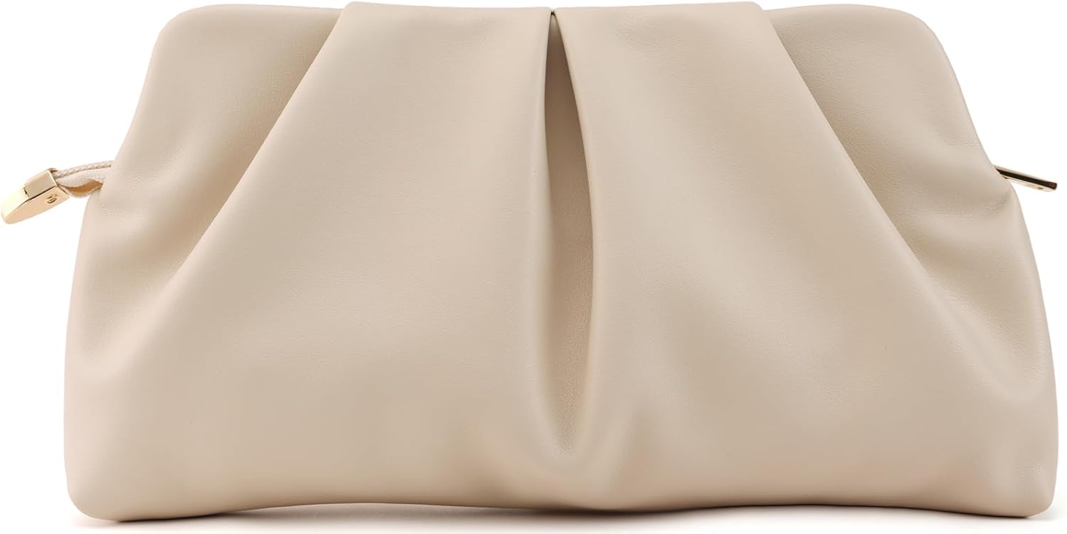 Women Clutch Bag Dressy Formal Handbag Pleated PU Clutch Purse Detachable Chain