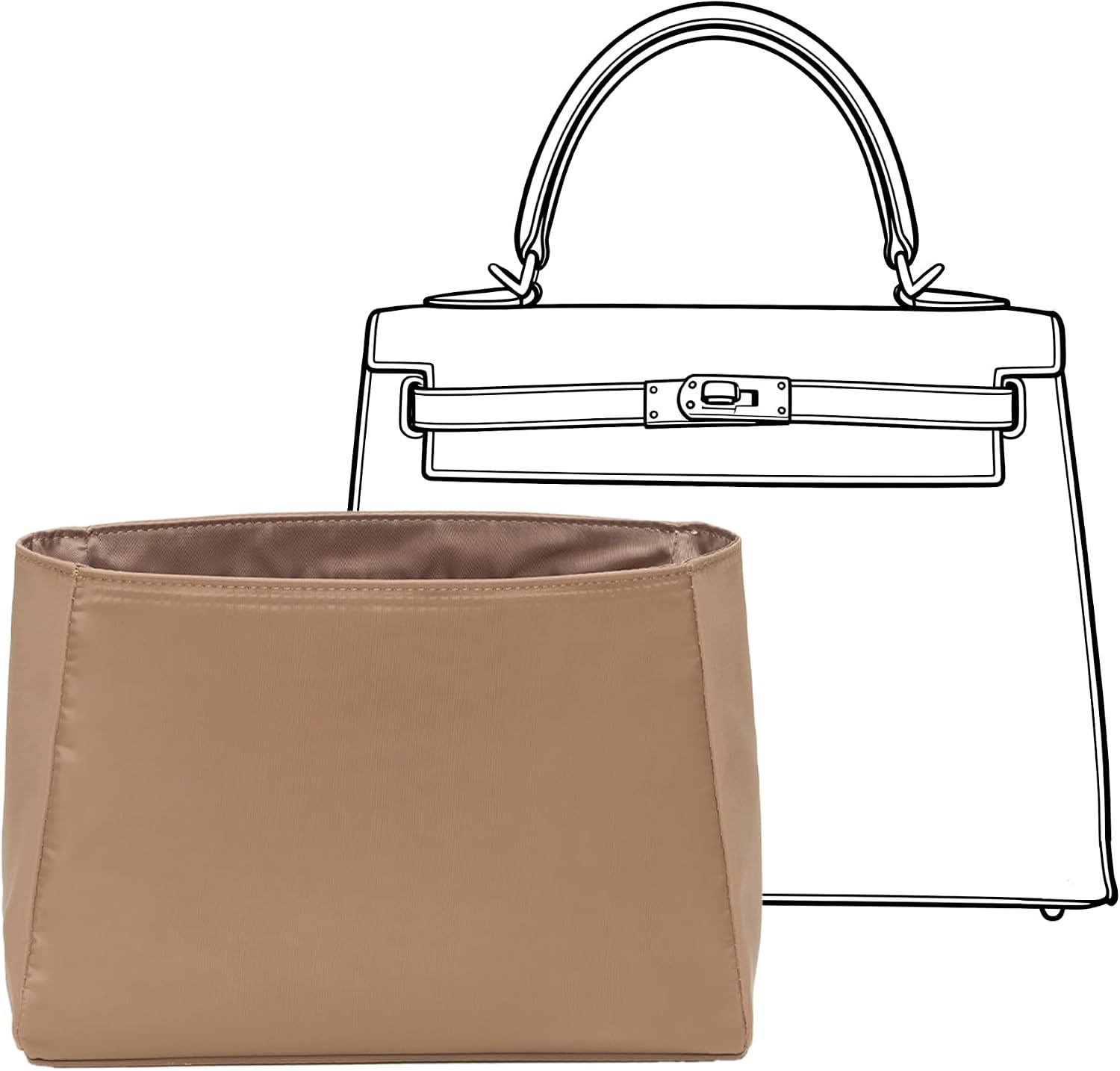 Nylon Kelly 32 Insert, Organizer Insert for Kelly, EtoupeGrey | Waterproof Nylon, 6 Pocket, Zipper Pocket, Scratch Resistant, Lightweight, Protects Lining, Easy Install, Fit Hermes Kelly