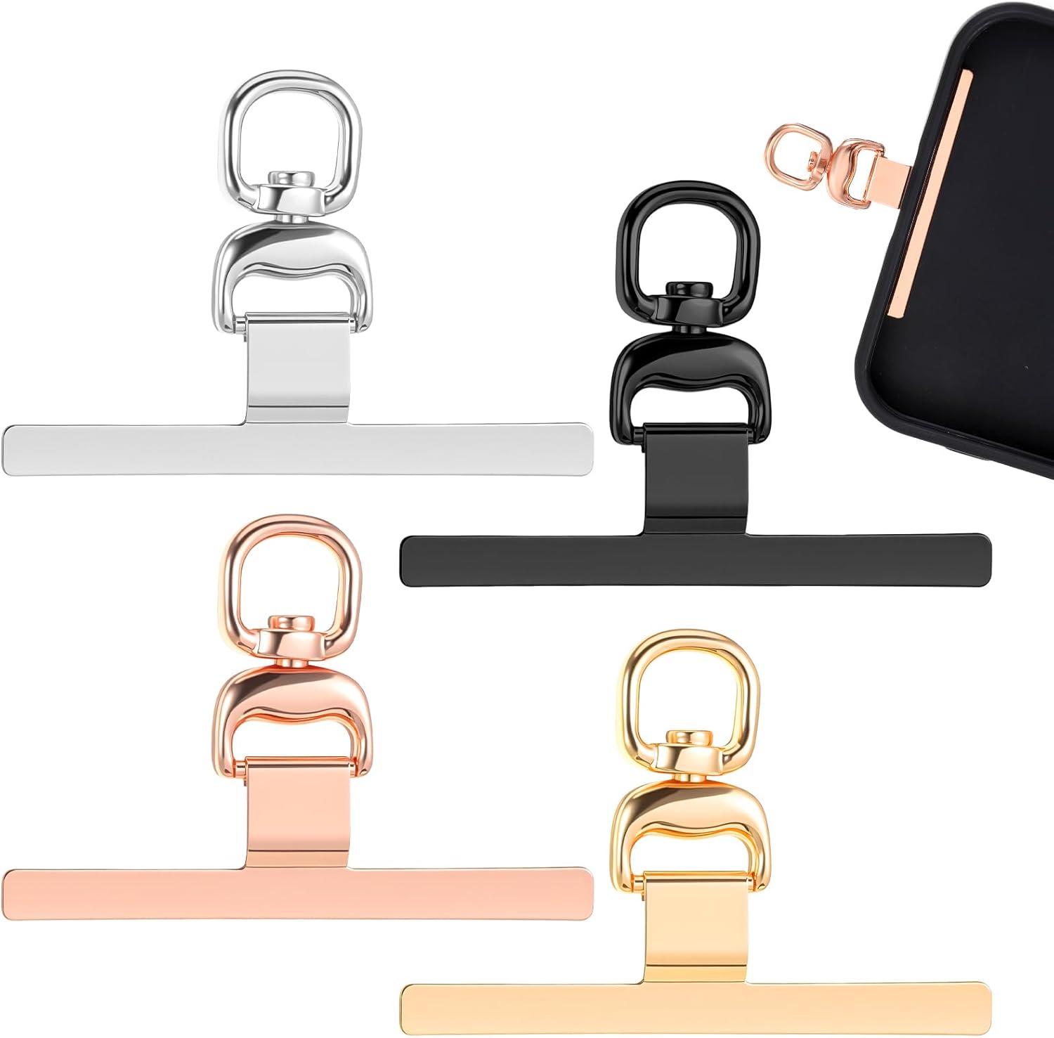 4 PCS Phone Tether Tab Phone Lanyard Patch with 360° Swivel Rotatable Without Adhesive Heavy Duty Universal Phones Insert for Strap Replacement Part Compatible with Cell Phones Straps Wristbands